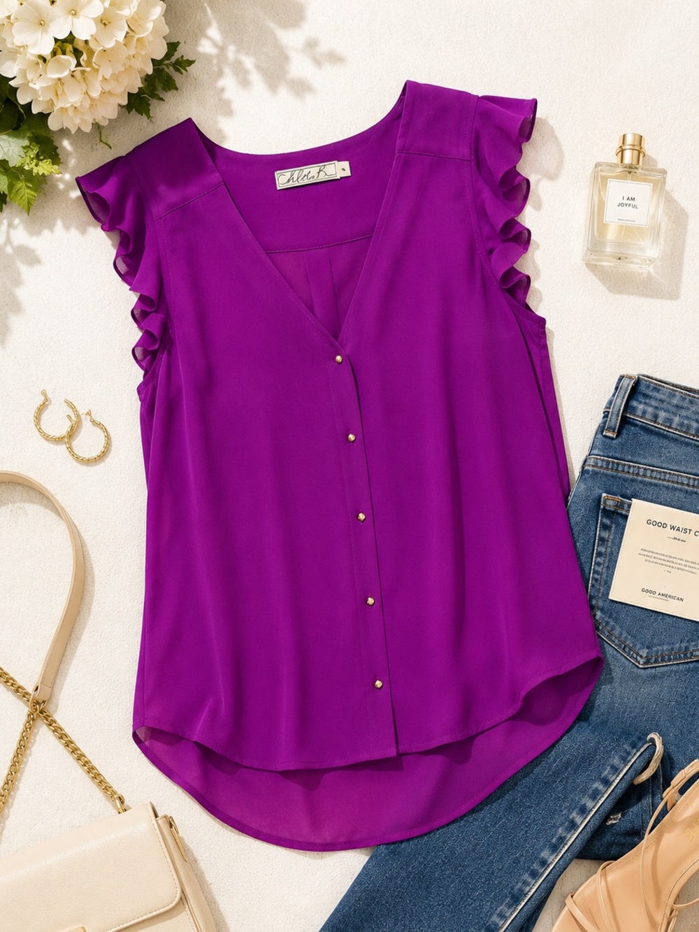 Nordstrom Chloe K Bright Fuchsia Ruffle Sleeve Chiffon Blouse Medium
